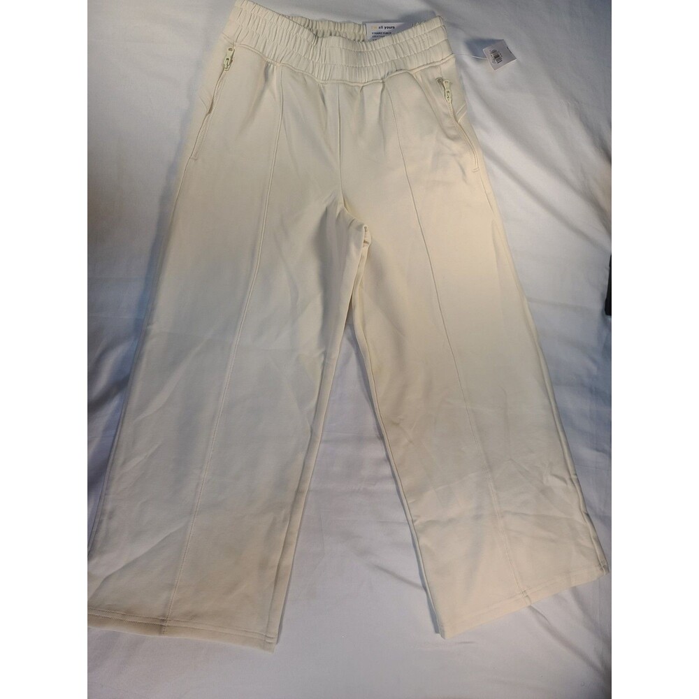 Old Navy Active Girls Size S 6-7 Cream Dynamic Fleece Wide Leg Joggers NWT